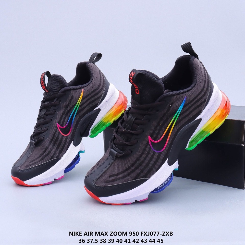 Women Nike Air Max Zoom 950 Black Rainbow White Shoes - Click Image to Close